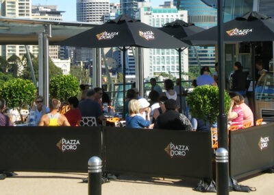 Piazza Doro Cafe Barriers and Market Umbrellas